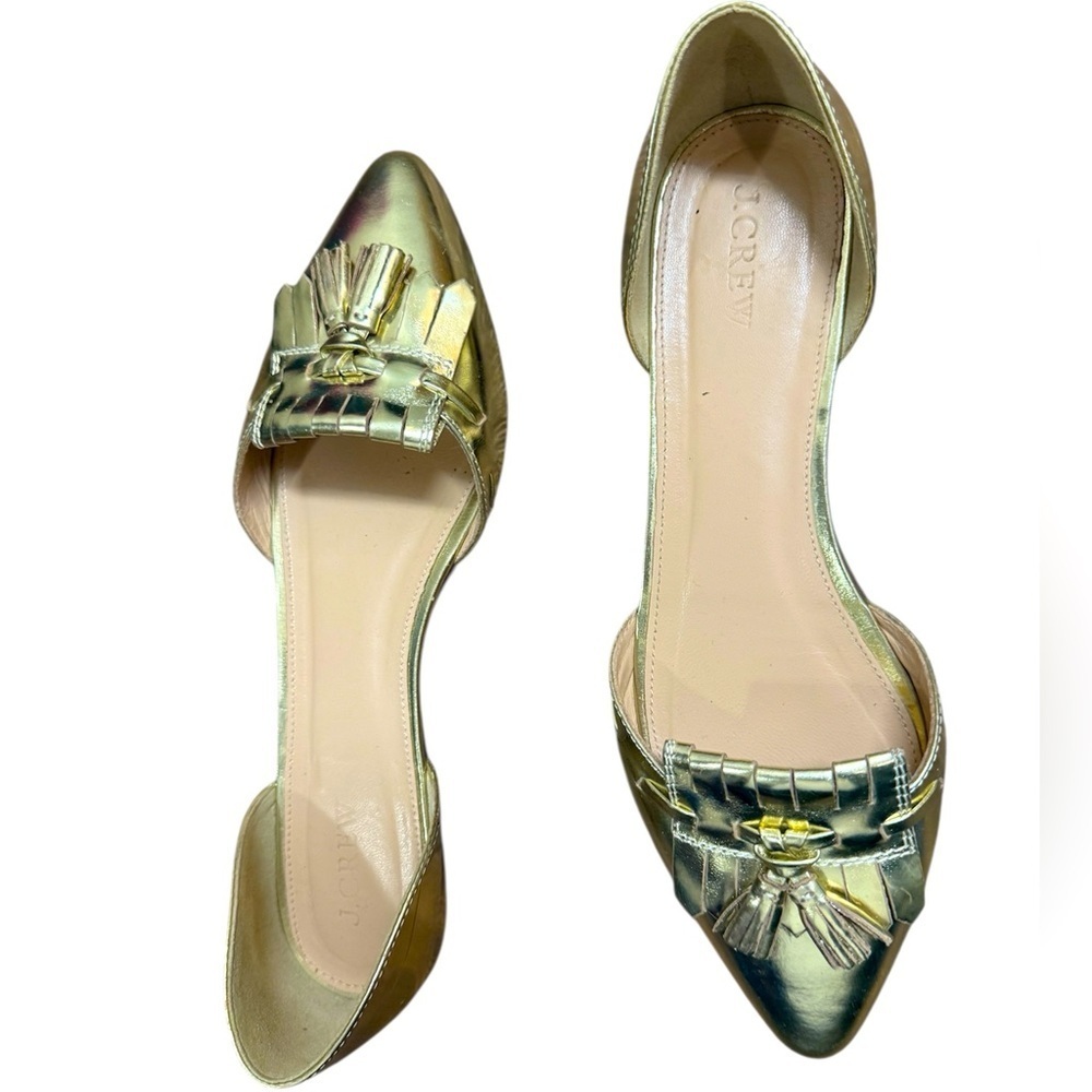 J. Crew 9 EUC Gold Flats with D'Orsay Design